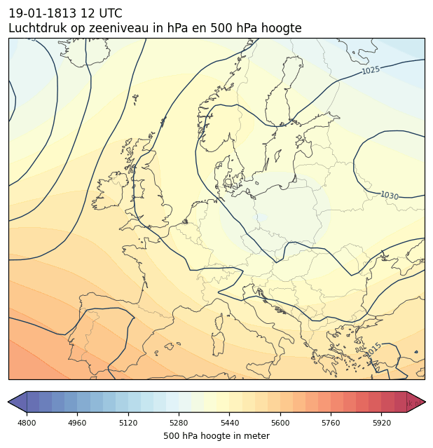 Weerkaart van 19 januari 1813 om 12 UTC