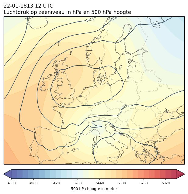 Weerkaart van 22 januari 1813 om 12 UTC