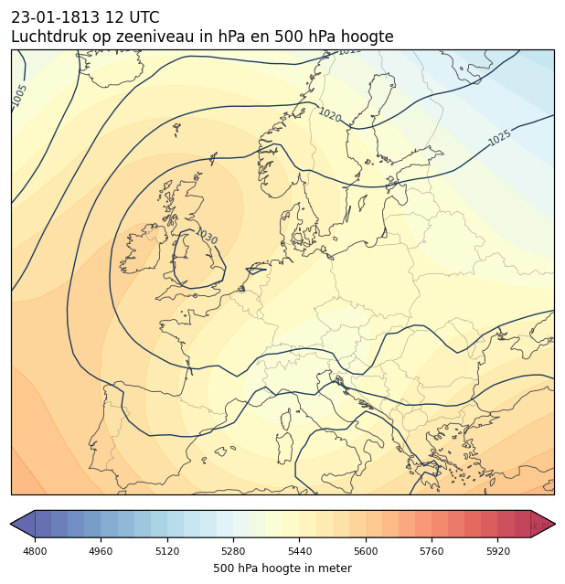 Weerkaart van 23 januari 1813 om 12 UTC