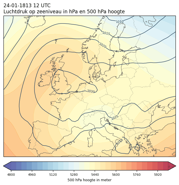 Weerkaart van 24 januari 1813 om 12 UTC