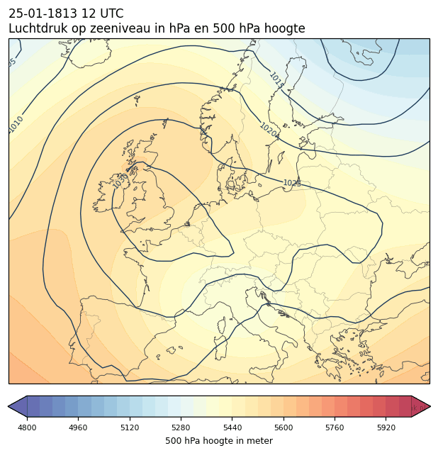 Weerkaart van 25 januari 1813 om 12 UTC