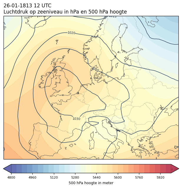 Weerkaart van 26 januari 1813 om 12 UTC