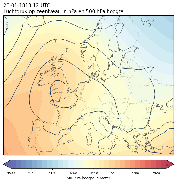 Weerkaart van 28 januari 1813 om 12 UTC