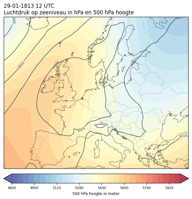 Weerkaart van 29 januari 1813 om 12 UTC