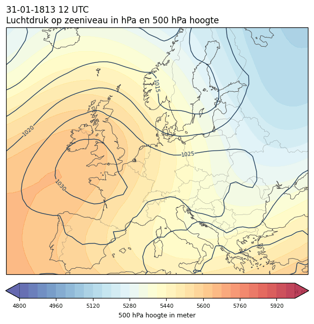 Weerkaart van 31 januari 1813 om 12 UTC
