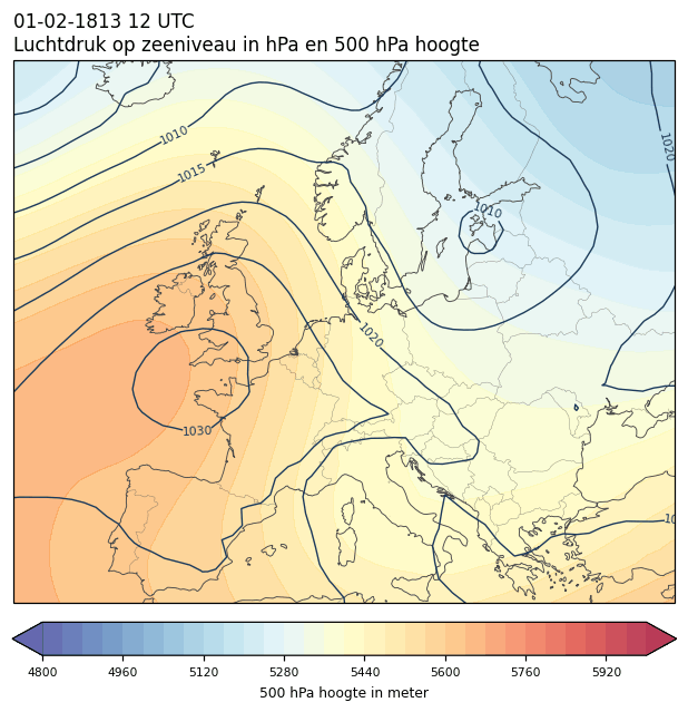 Weerkaart van 1 februari 1813 om 12 UTC