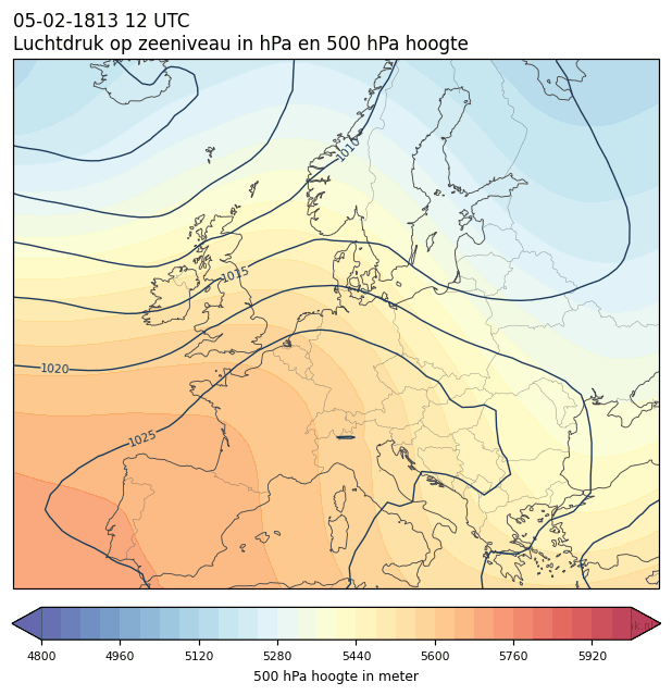 Weerkaart van 5 februari 1813 om 12 UTC