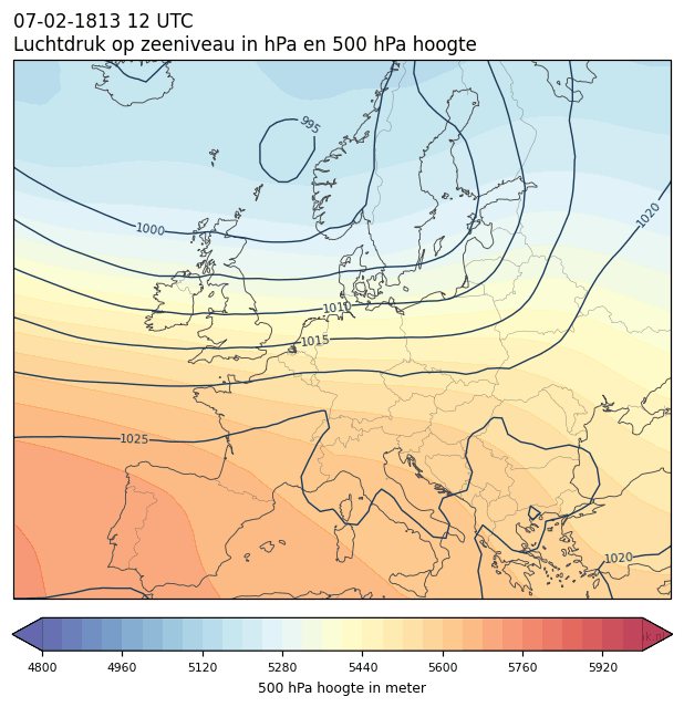 Weerkaart van 7 februari 1813 om 12 UTC