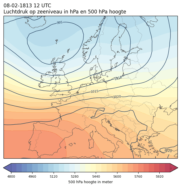 Weerkaart van 8 februari 1813 om 12 UTC