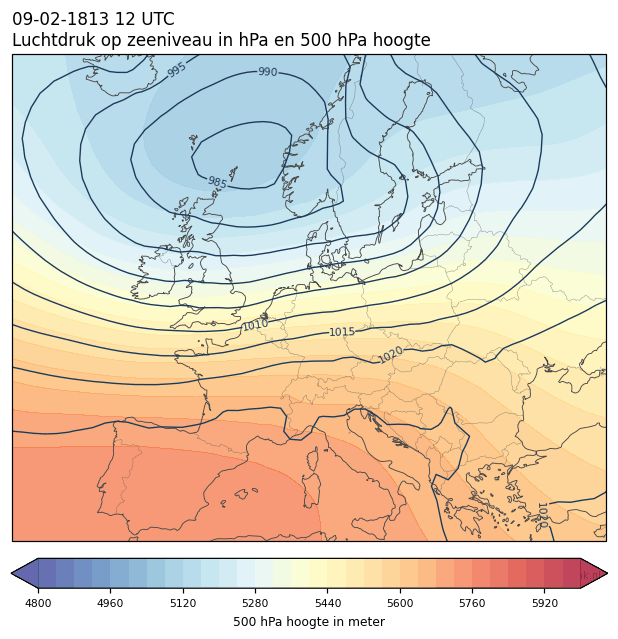Weerkaart van 9 februari 1813 om 12 UTC