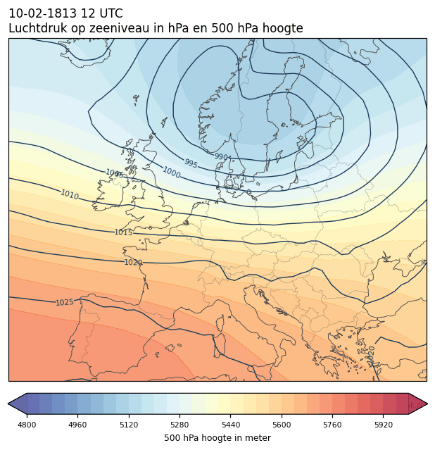 Weerkaart van 10 februari 1813 om 12 UTC