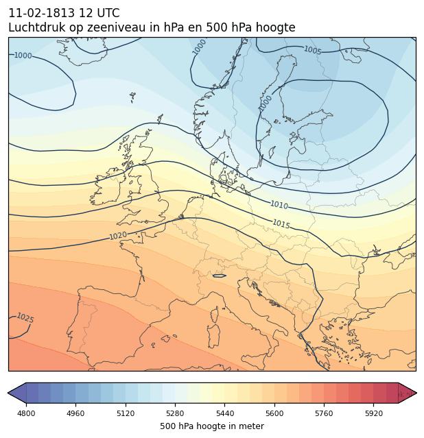 Weerkaart van 11 februari 1813 om 12 UTC