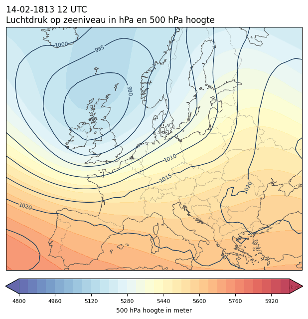 Weerkaart van 14 februari 1813 om 12 UTC