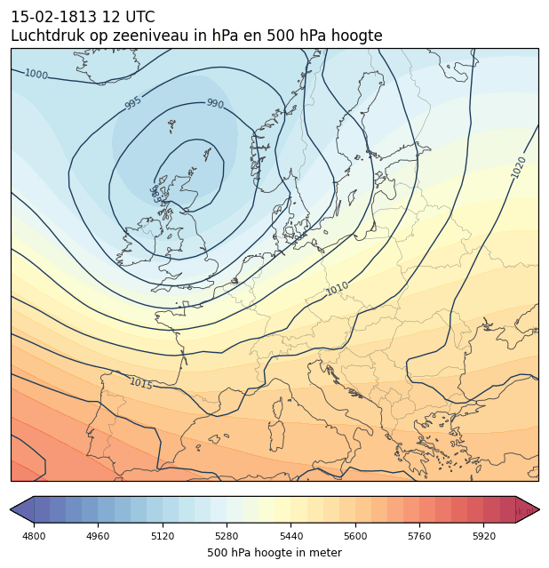 Weerkaart van 15 februari 1813 om 12 UTC