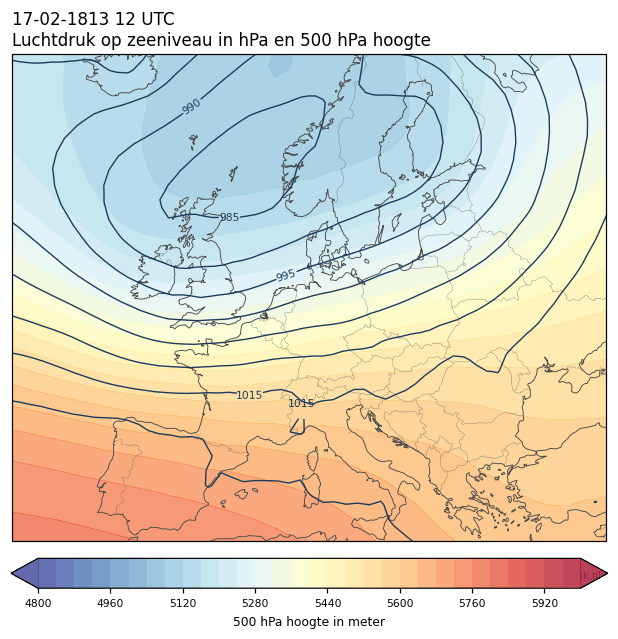 Weerkaart van 17 februari 1813 om 12 UTC