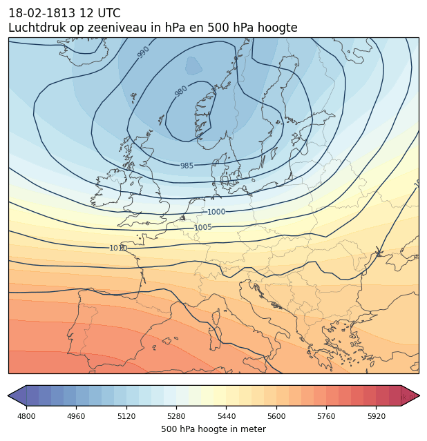 Weerkaart van 18 februari 1813 om 12 UTC