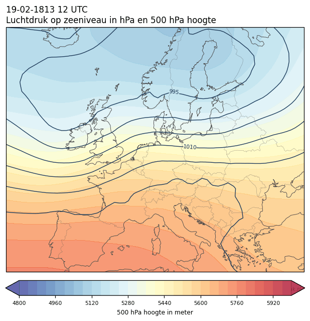 Weerkaart van 19 februari 1813 om 12 UTC