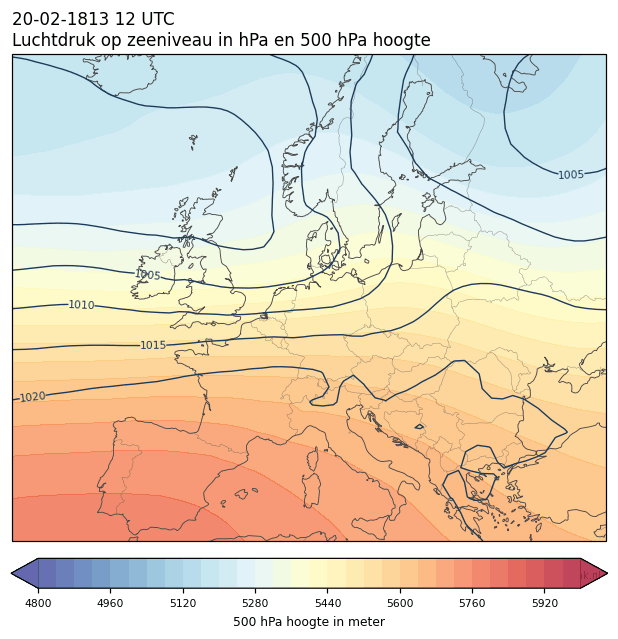 Weerkaart van 20 februari 1813 om 12 UTC