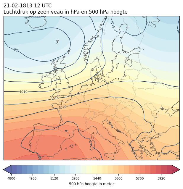 Weerkaart van 21 februari 1813 om 12 UTC