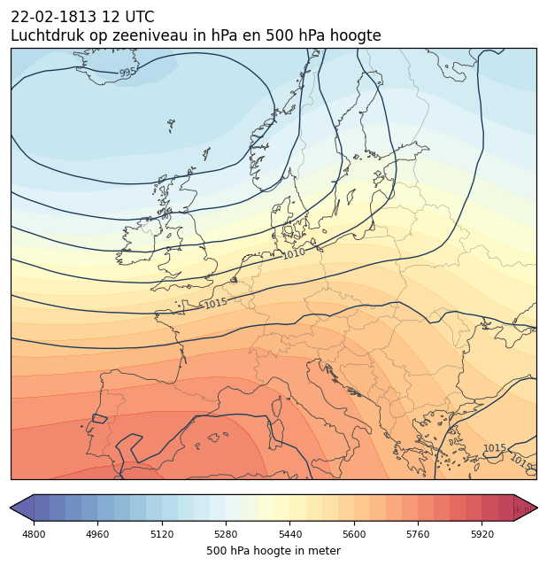 Weerkaart van 22 februari 1813 om 12 UTC