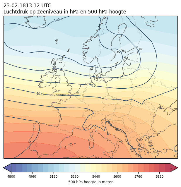 Weerkaart van 23 februari 1813 om 12 UTC