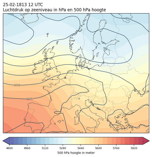 Weerkaart van 25 februari 1813 om 12 UTC
