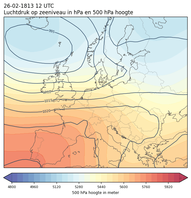 Weerkaart van 26 februari 1813 om 12 UTC