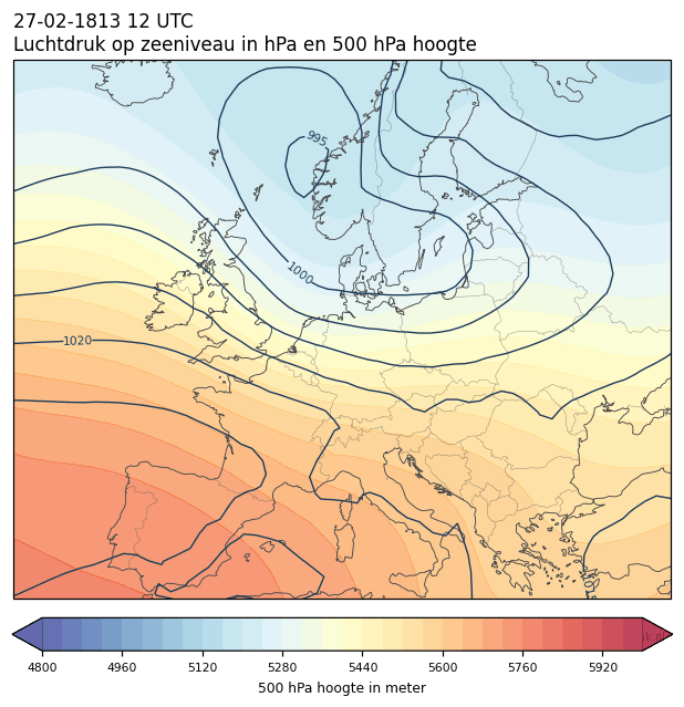 Weerkaart van 27 februari 1813 om 12 UTC