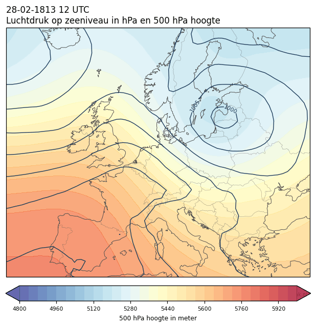 Weerkaart van 28 februari 1813 om 12 UTC