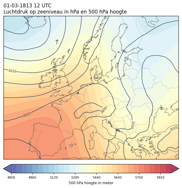 Weerkaart van 1 maart 1813 om 12 UTC