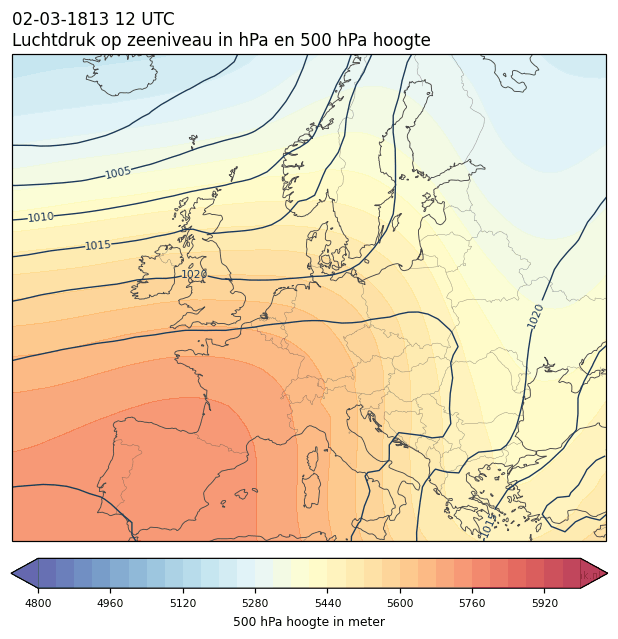 Weerkaart van 2 maart 1813 om 12 UTC