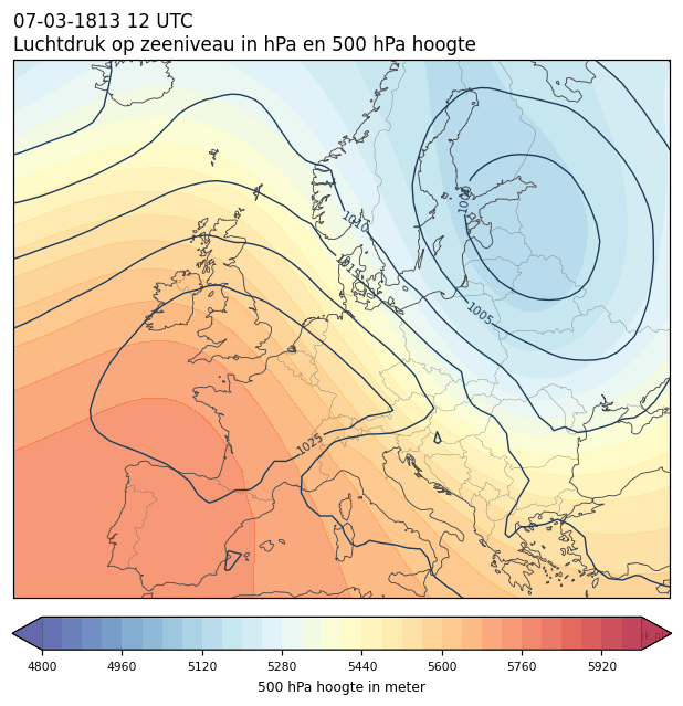 Weerkaart van 7 maart 1813 om 12 UTC