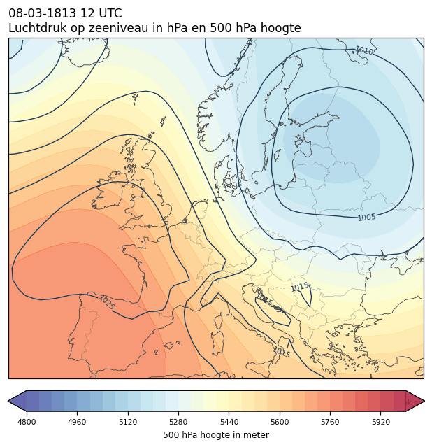 Weerkaart van 8 maart 1813 om 12 UTC