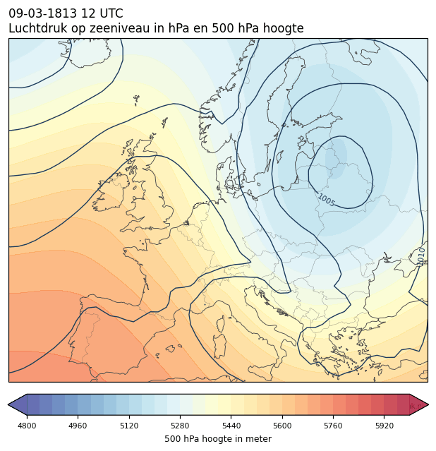 Weerkaart van 9 maart 1813 om 12 UTC