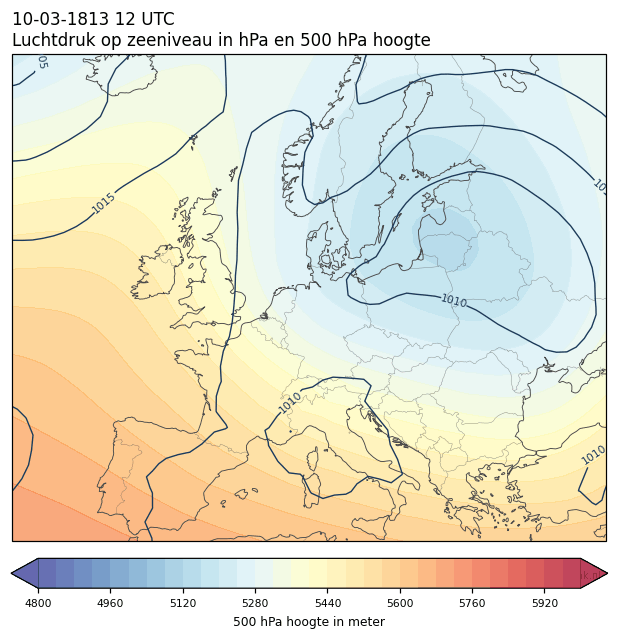 Weerkaart van 10 maart 1813 om 12 UTC