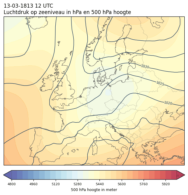 Weerkaart van 13 maart 1813 om 12 UTC