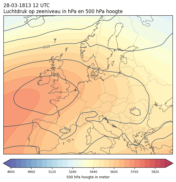 Weerkaart van 28 maart 1813 om 12 UTC
