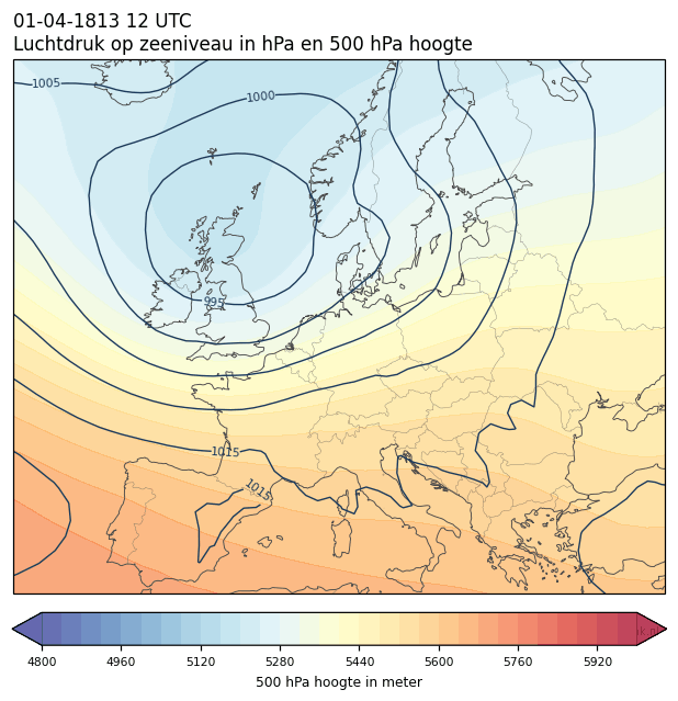 Weerkaart van 1 april 1813 om 12 UTC