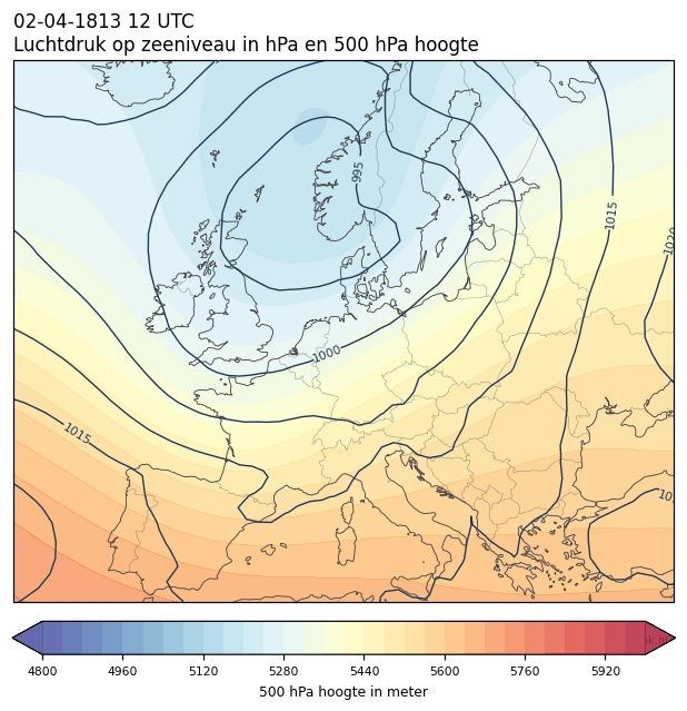 Weerkaart van 2 april 1813 om 12 UTC