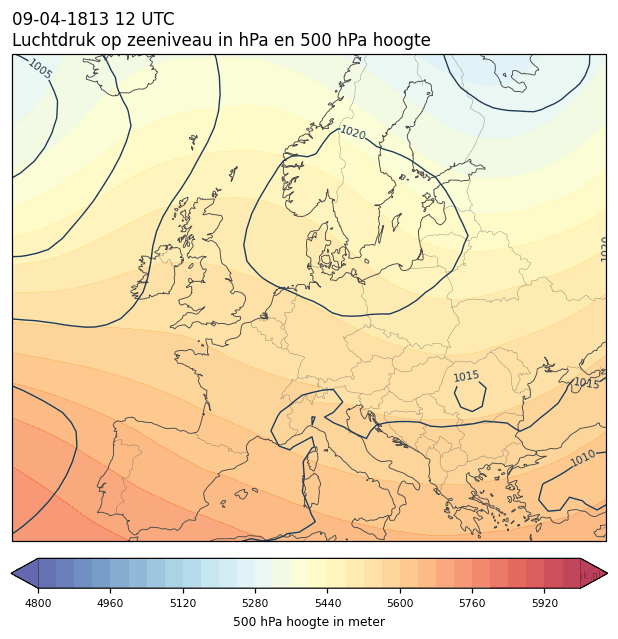 Weerkaart van 9 april 1813 om 12 UTC