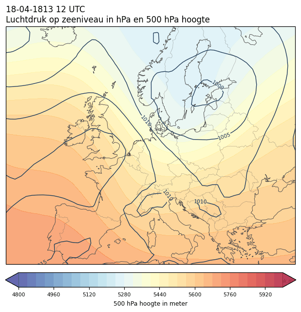 Weerkaart van 18 april 1813 om 12 UTC