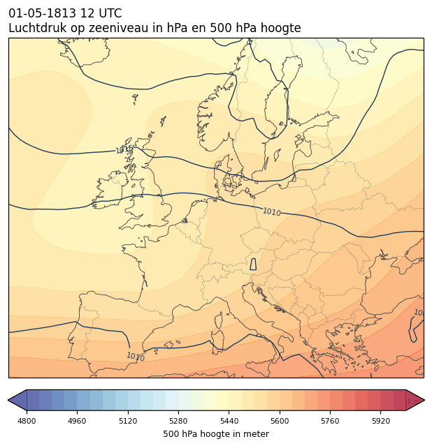 Weerkaart van 1 mei 1813 om 12 UTC