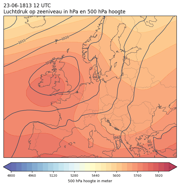 Weerkaart van 23 juni 1813 om 12 UTC