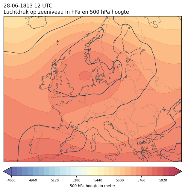 Weerkaart van 28 juni 1813 om 12 UTC