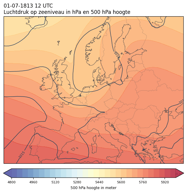 Weerkaart van 1 juli 1813 om 12 UTC