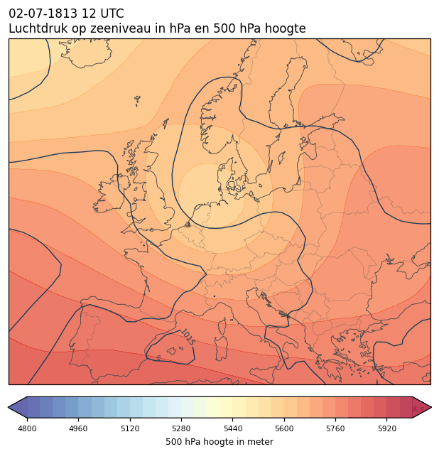 Weerkaart van 2 juli 1813 om 12 UTC