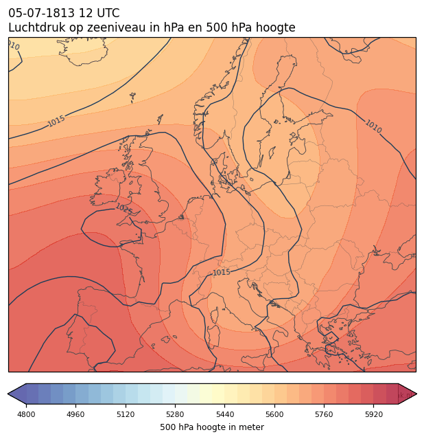 Weerkaart van 5 juli 1813 om 12 UTC