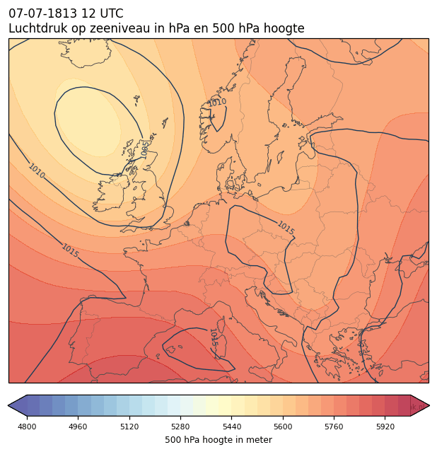 Weerkaart van 7 juli 1813 om 12 UTC