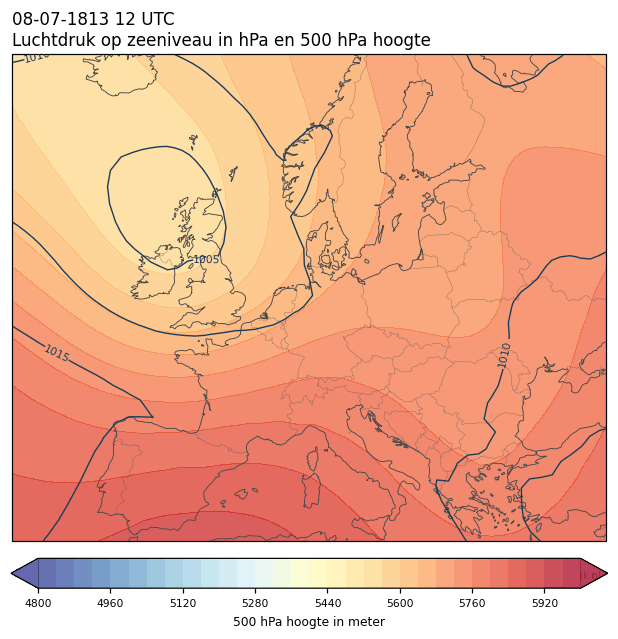 Weerkaart van 8 juli 1813 om 12 UTC