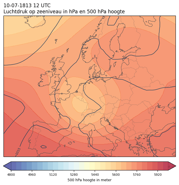 Weerkaart van 10 juli 1813 om 12 UTC